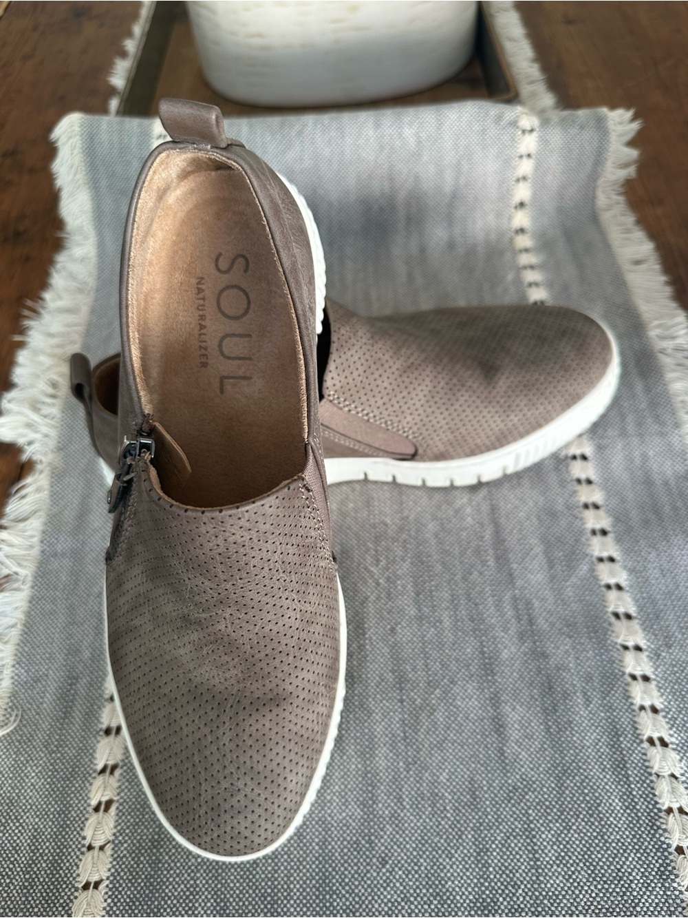 SOUL Naturalizer Men's Taupe Slip-On Perforated Sneakers with White Sole